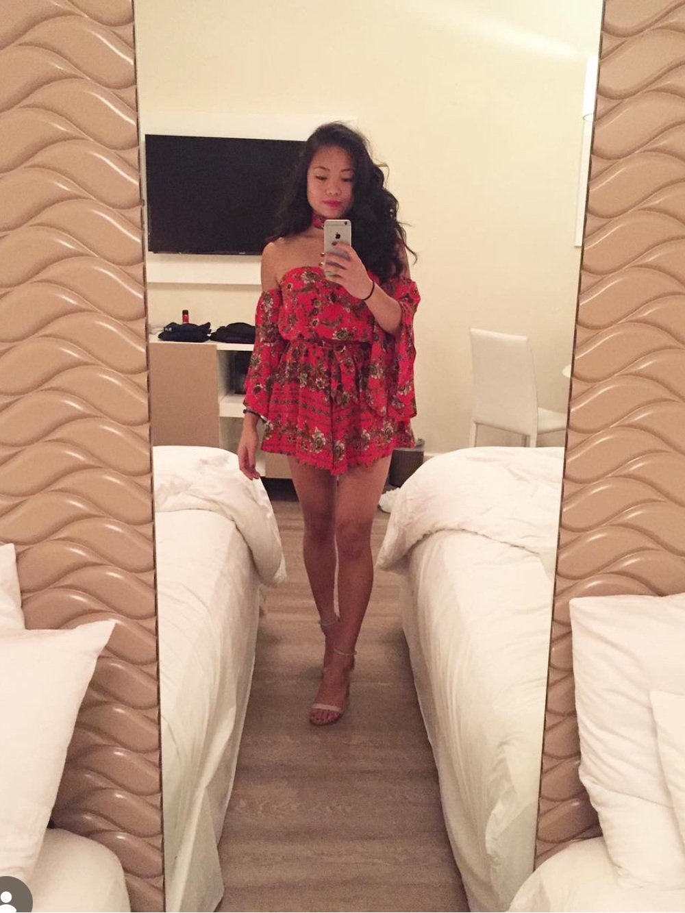 MURA BOUTIQUE Floral Red Off-Shoulder Romper